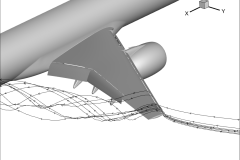 Streamlines near the wingtip vortex for CRM high-lift configuration.