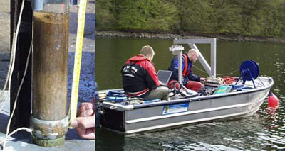 Sediment probe (left) and ADCP measurements (right).