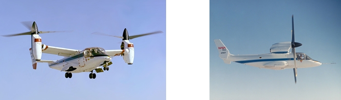 XV-15 in its helicopter mode (left) and airplane mode (right)