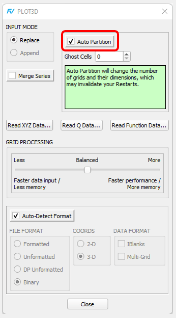Plot3D Data Input Panel